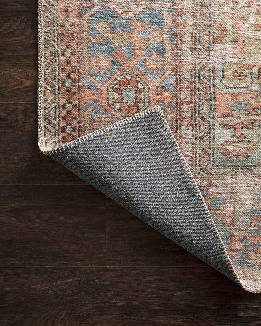 Loloi Loren LQ-15 Area Rug | Terracotta / Sky Vintage-Inspired Rug – 7'6" x 9'6"