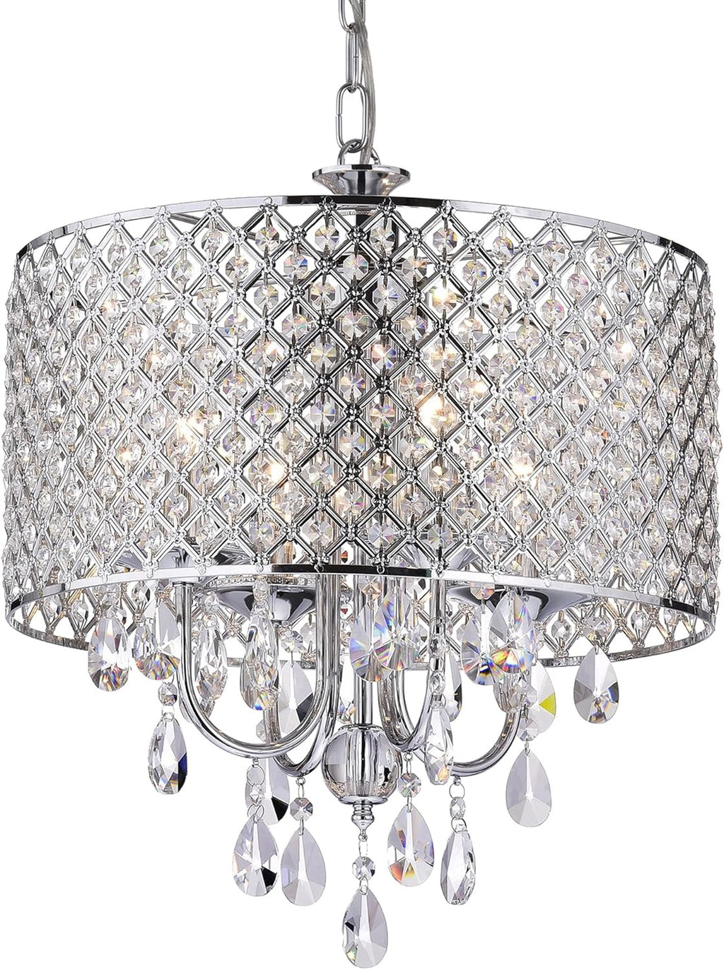 Marya 4-Light Chrome Crystal Drum Chandelier | Beaded Ceiling Fixture