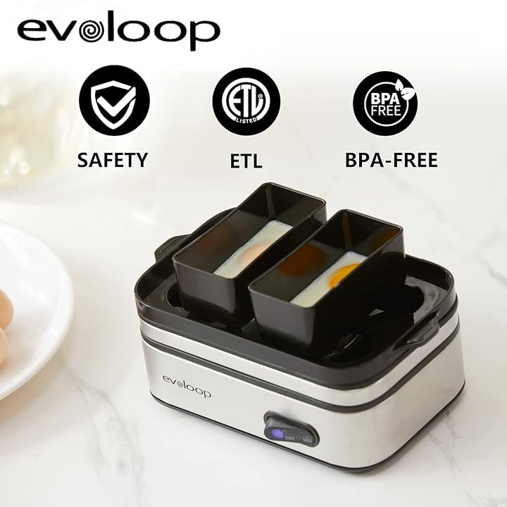 Evoloop Rapid Egg Cooker Electric 6-Egg Capacity | Multi-Function Egg Cooker with Auto Shut-Off (Soft, Medium, Hard Boiled & Poacher)