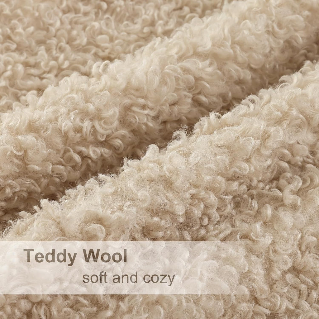 DecorUhome Faux Fur Sherpa Pillow Covers Set of 2 | 18x18 Neutral Oatmeal Decorative Cushion Covers