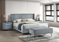 Blue Corduroy King Bed Set with Nightstands & Bench | Upholstered Panel Bed Bedroom Set