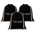 Hair Dryer Bags Drawstring 3-Pack | Black Travel & Bathroom Organizer Pouches