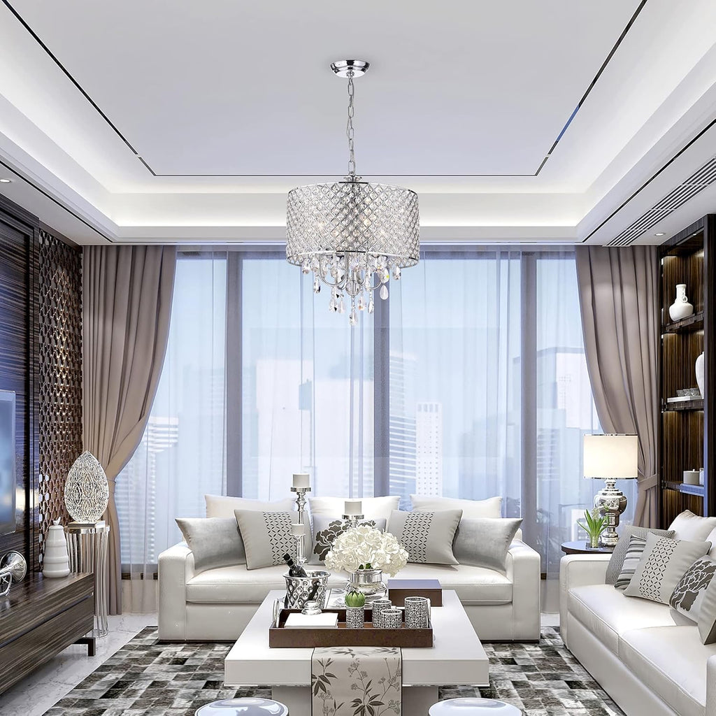 Marya 4-Light Chrome Crystal Drum Chandelier | Beaded Ceiling Fixture