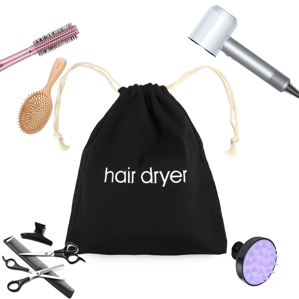 Hair Dryer Bags Drawstring 3-Pack | Black Travel & Bathroom Organizer Pouches