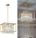 Modern Gold Crystal Square Chandelier | Adjustable Foyer & Kitchen Island Pendant (15.7")