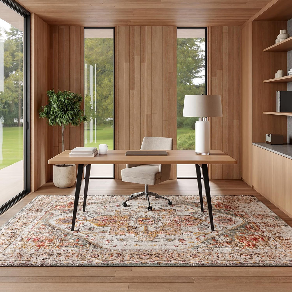 nuLOOM Justine Vintage Oriental Area Rug | Beige Performance Rug – 3' x 5'
