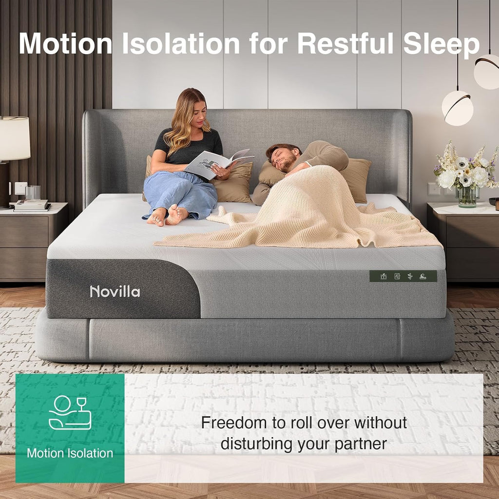 Novilla 14” King Mattress | Gel-Infused Cooling Memory Foam | Medium-Firm Support & Pressure Relief