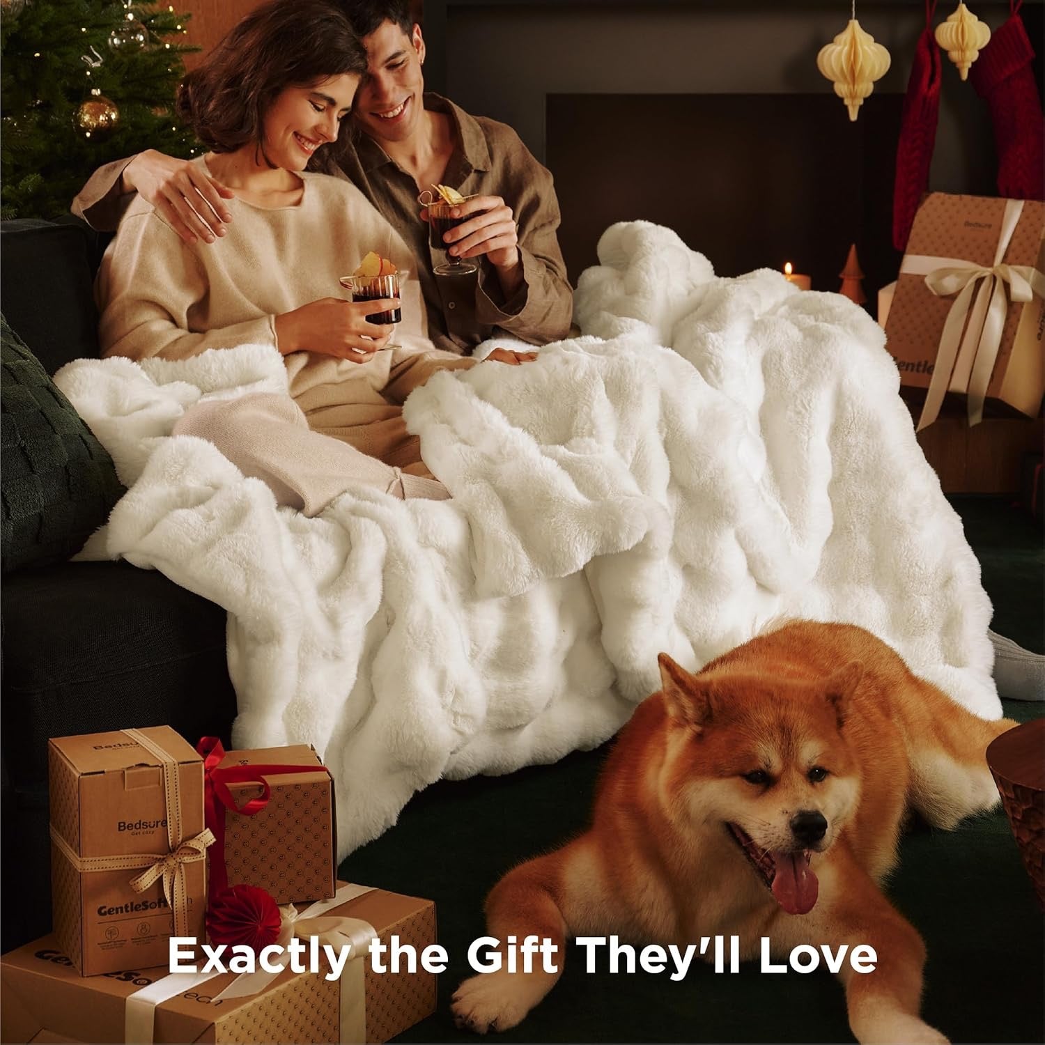 Bedsure GentleSoft Faux Fur Throw Blanket | Cream Plush Fleece Cozy Sofa & Bed Throw