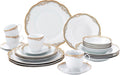 Lorren Home Trends Catherine 24 Piece Porcelain Dinnerware Set Gold | Elegant White Gold Trim Plates Cups Bowls Service for 4