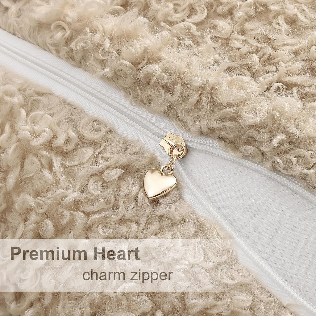 DecorUhome Faux Fur Sherpa Pillow Covers Set of 2 | 18x18 Neutral Oatmeal Decorative Cushion Covers