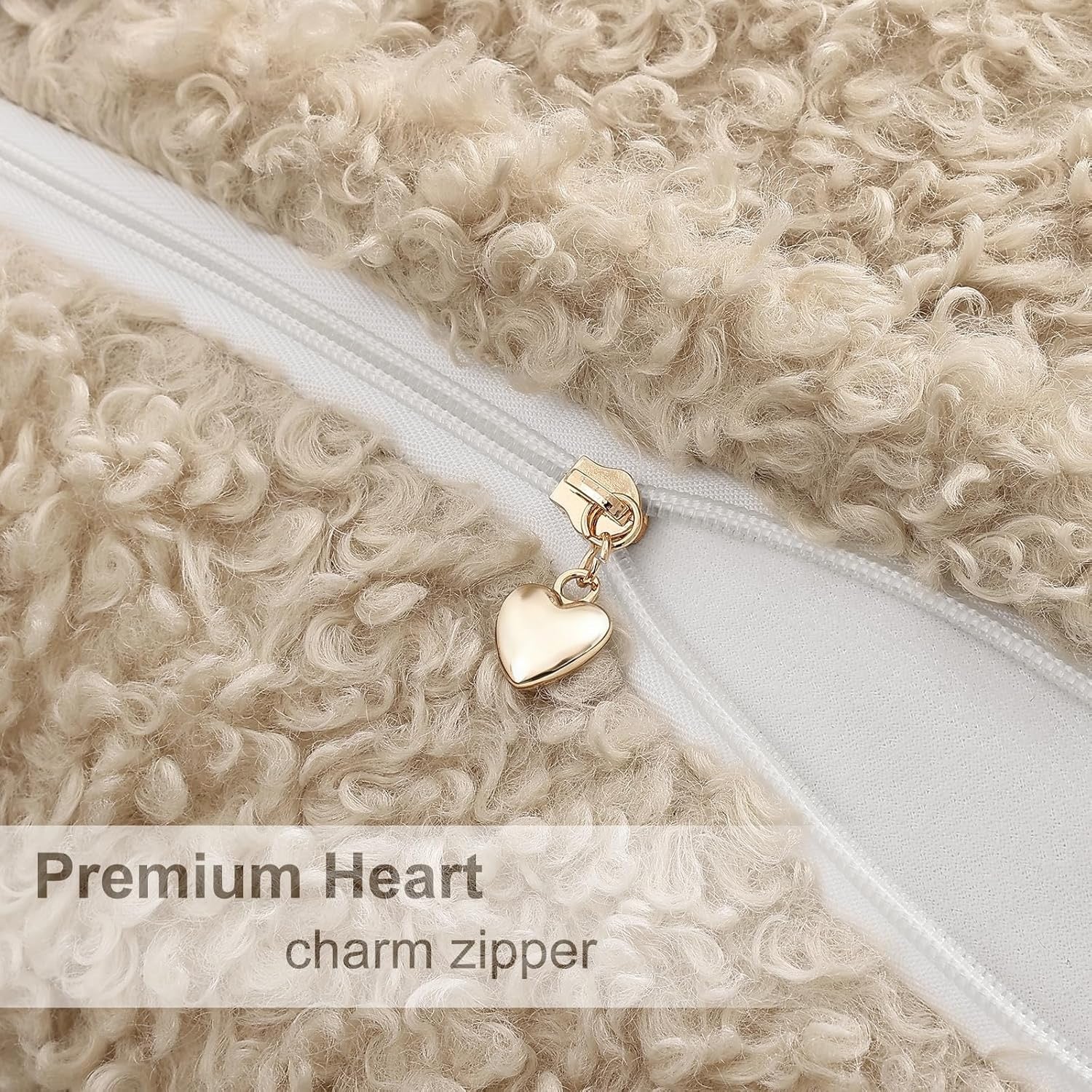 DecorUhome Faux Fur Sherpa Pillow Covers Set of 2 | 18x18 Neutral Oatmeal Decorative Cushion Covers