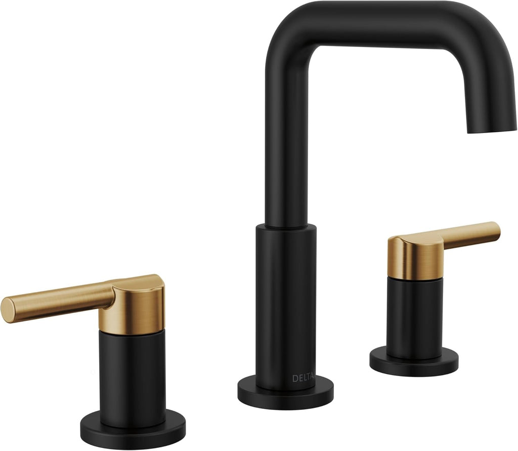 Delta Nicoli 8" Widespread Bathroom Faucet | Matte Black & Champagne Bronze Finish