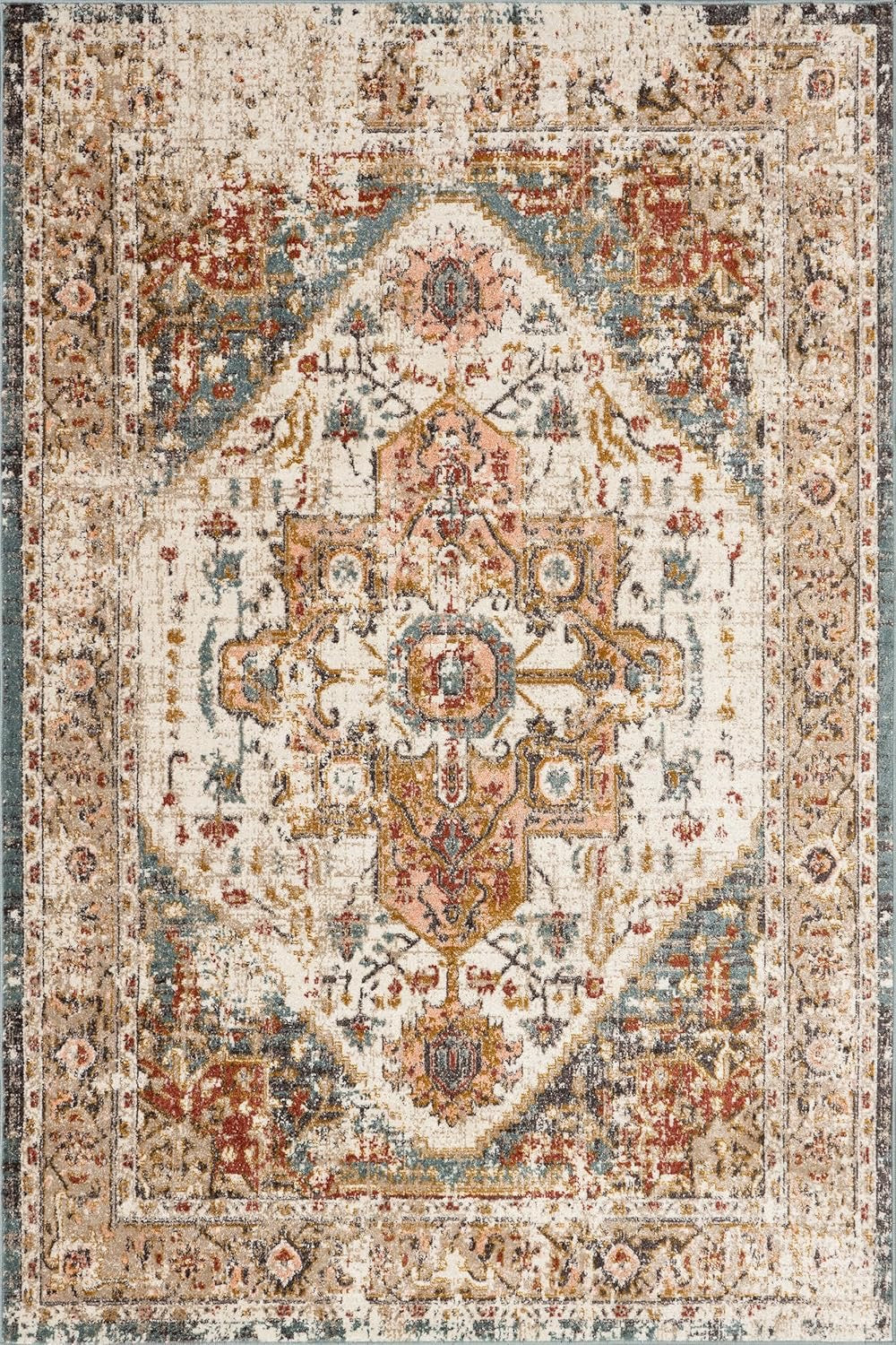 nuLOOM Justine Vintage Oriental Area Rug | Beige Performance Rug – 3' x 5'