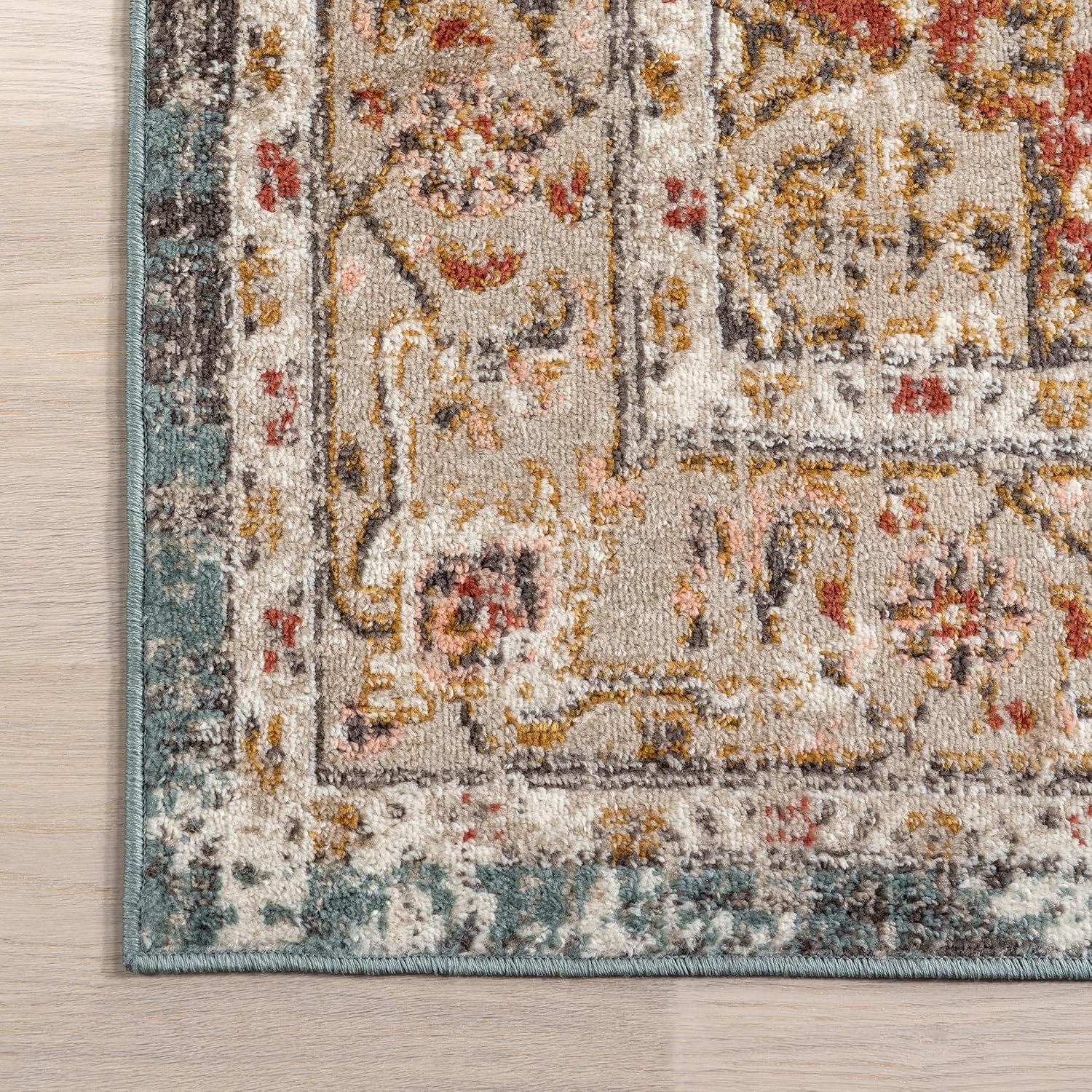 nuLOOM Justine Vintage Oriental Area Rug | Beige Performance Rug – 3' x 5'