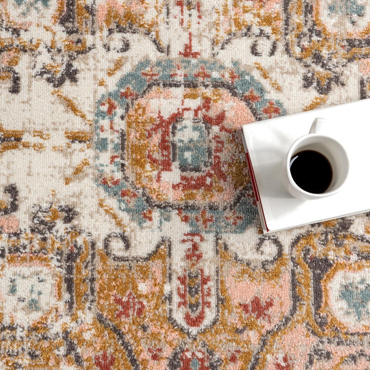 nuLOOM Justine Vintage Oriental Area Rug | Beige Performance Rug – 3' x 5'