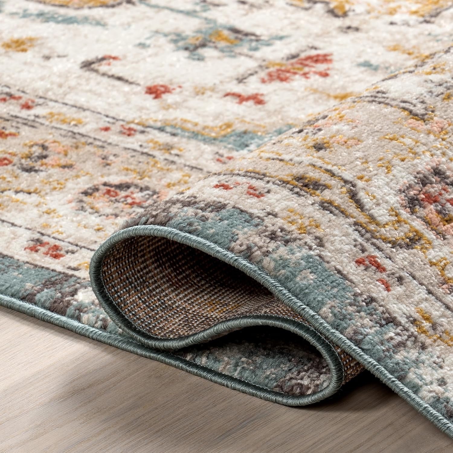 nuLOOM Justine Vintage Oriental Area Rug | Beige Performance Rug – 3' x 5'