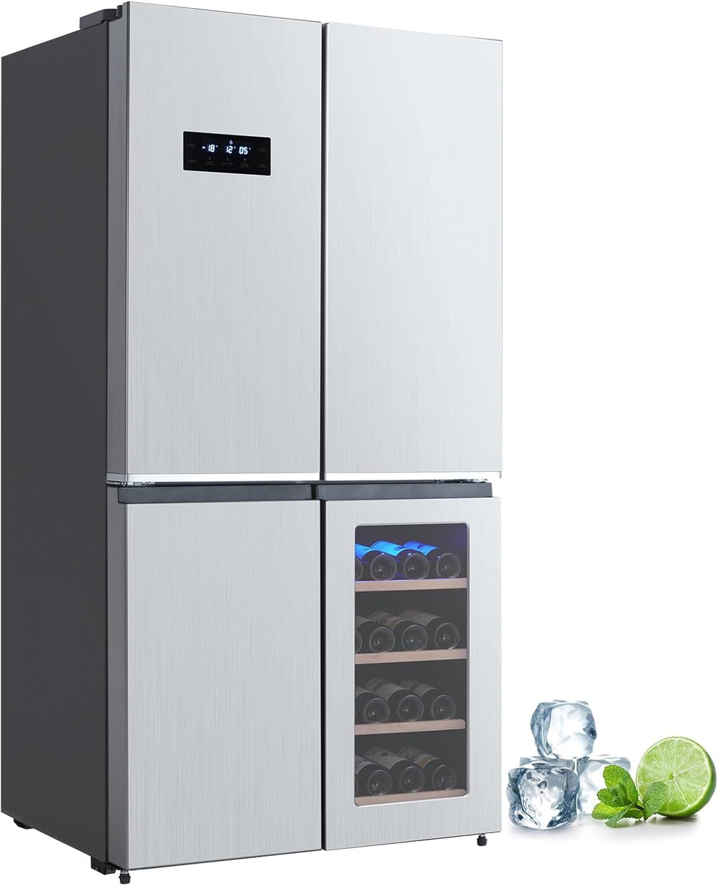 36” Counter Depth French Door Refrigerator | 21 Cu. Ft. 4-Door Stainless Steel Fridge with Wine Cabinet