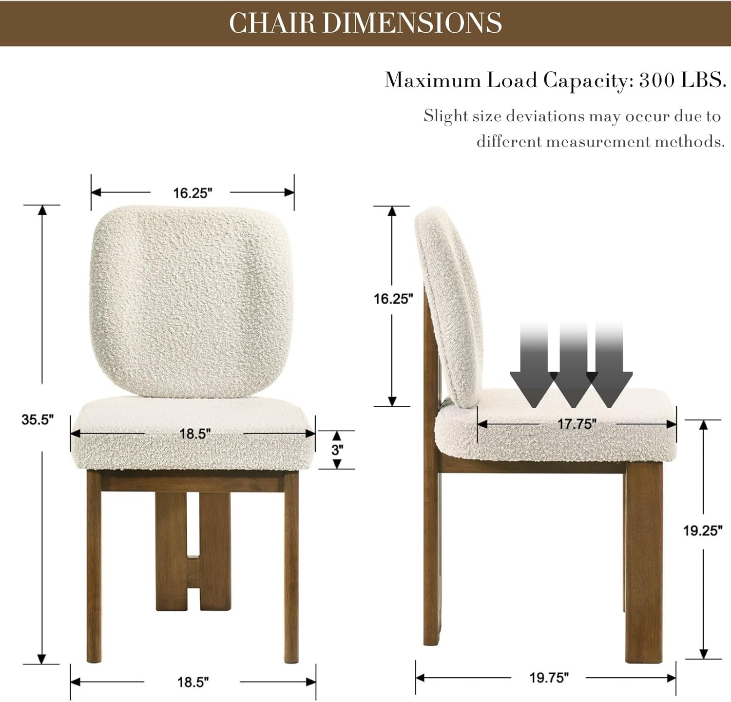 CIMOTA Modern Boucle Dining Chairs Set of 4 | Beige Upholstered Armless Chairs with Curved Back & Walnut Wood Legs