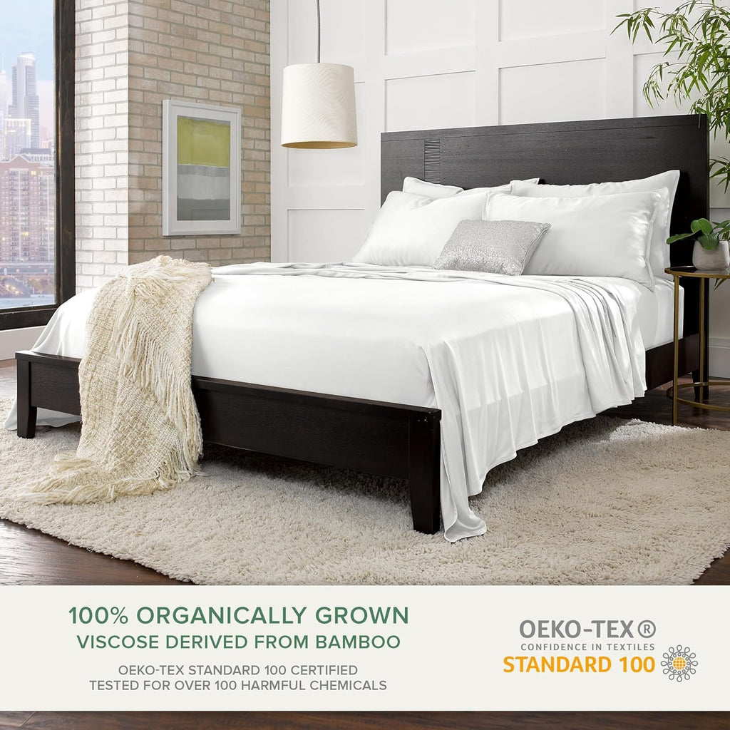 Pure Bamboo King Sheet Set White | 100% Organic Bamboo Viscose Cooling Sheets | Ultra Soft Hotel Luxury Bedding