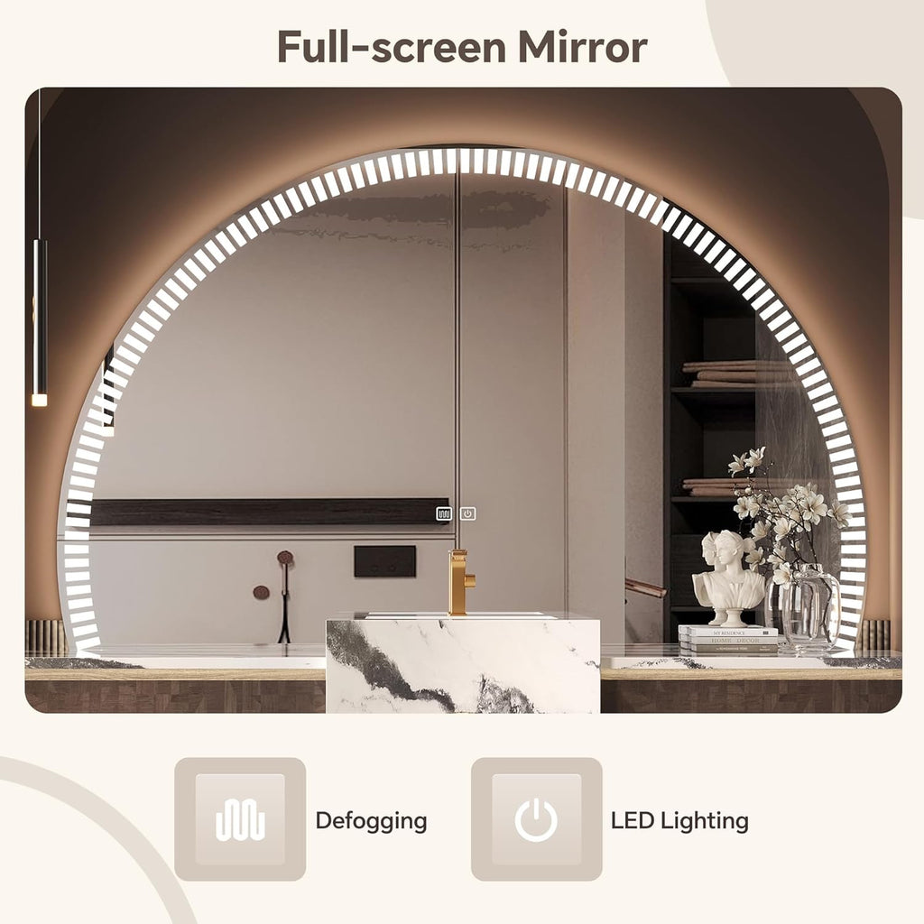 Luxury Solid Wood Floating Bathroom Vanity | Natural Stone Basin + LED Smart Mirror