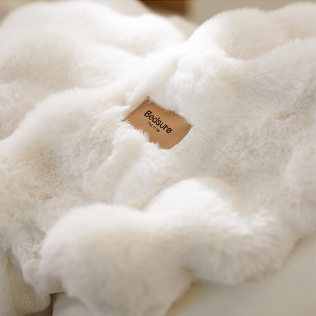 Bedsure GentleSoft Faux Fur Throw Blanket | Cream Plush Fleece Cozy Sofa & Bed Throw