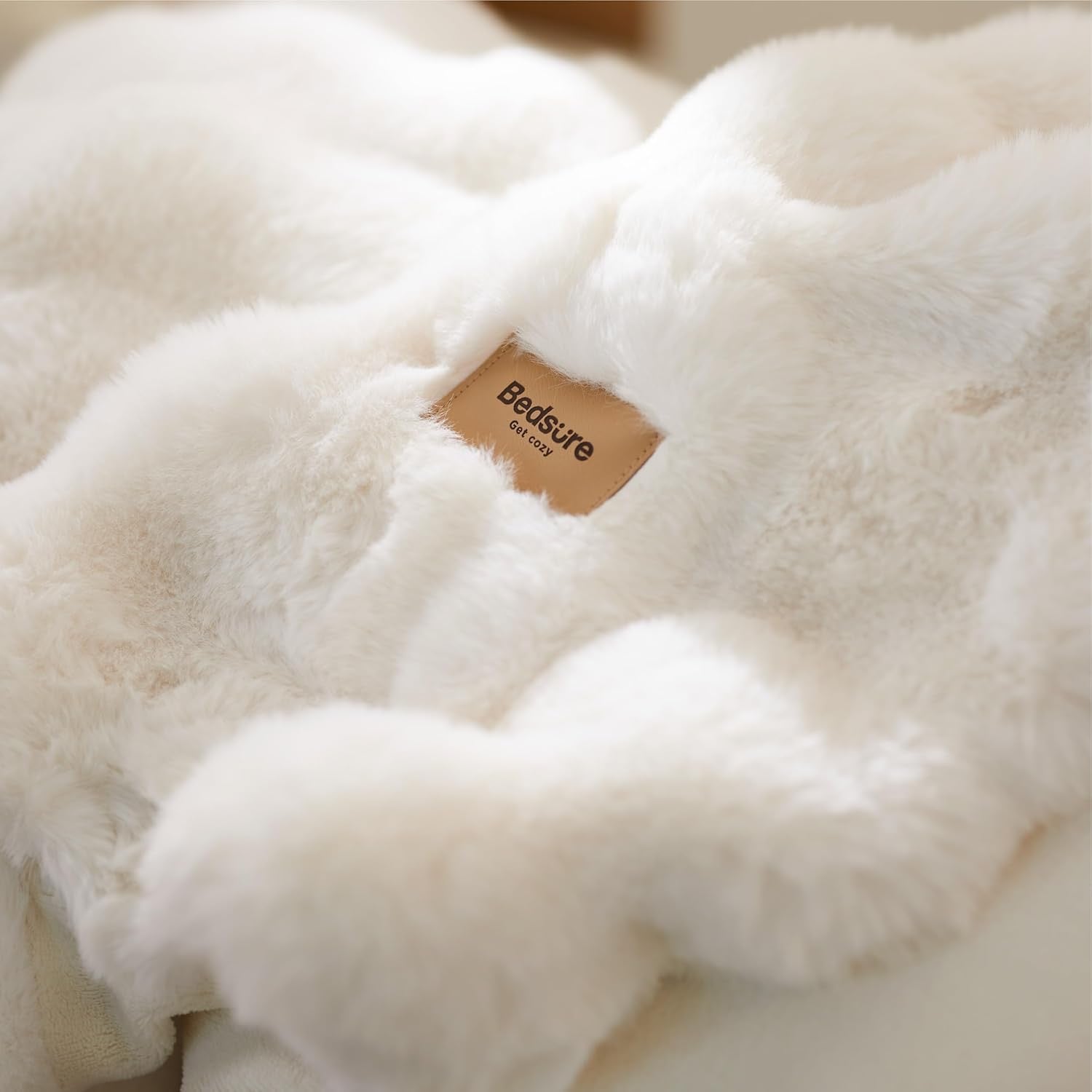 Bedsure GentleSoft Faux Fur Throw Blanket | Cream Plush Fleece Cozy Sofa & Bed Throw