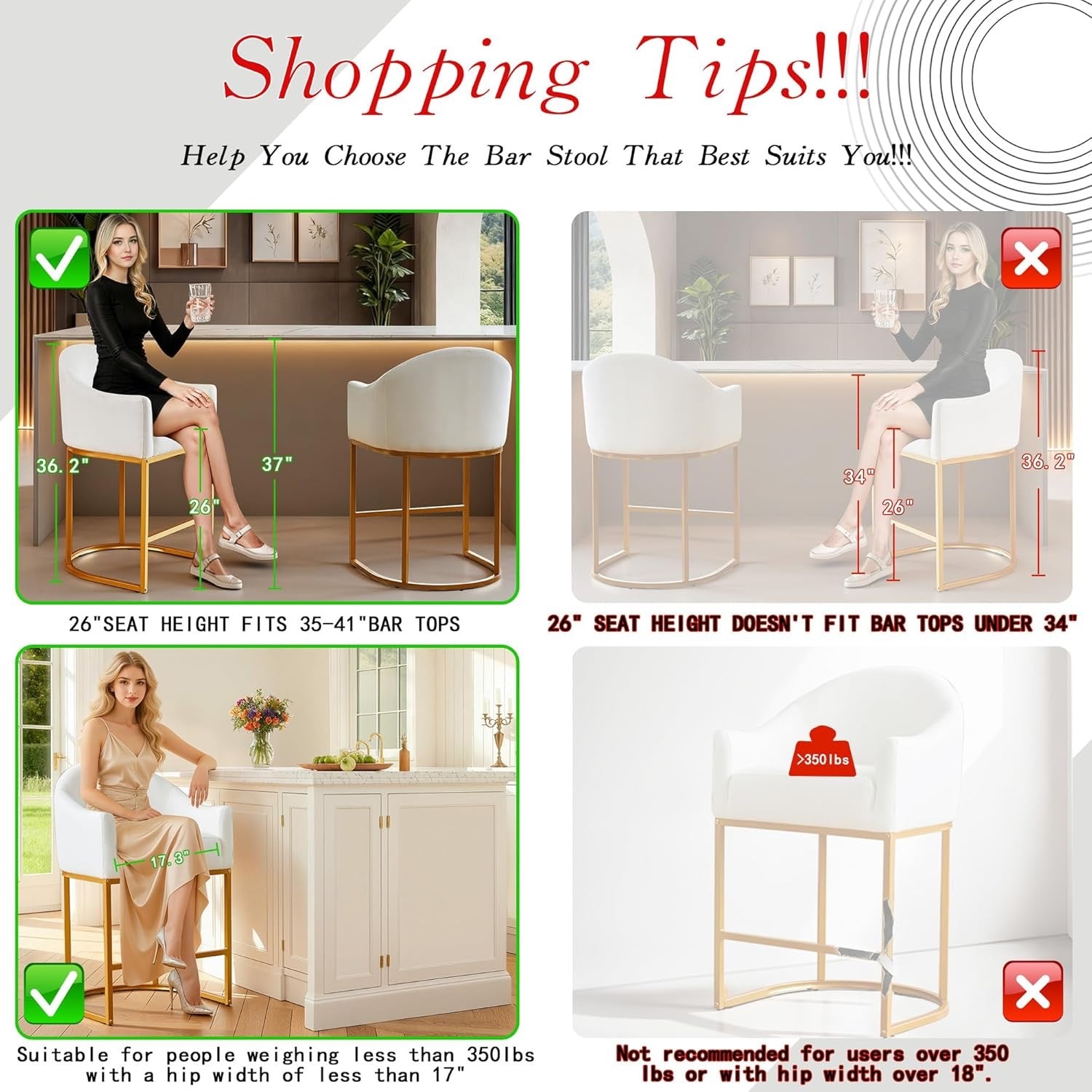 Counter Height Barrel Bar Stools Set of 3 Off White Linen | Modern Upholstered Kitchen Island Chairs with Gold Frame