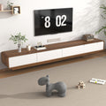 94.5” Floating TV Stand | Modern Wall-Mounted Media Console with Drawers (White & Walnut)