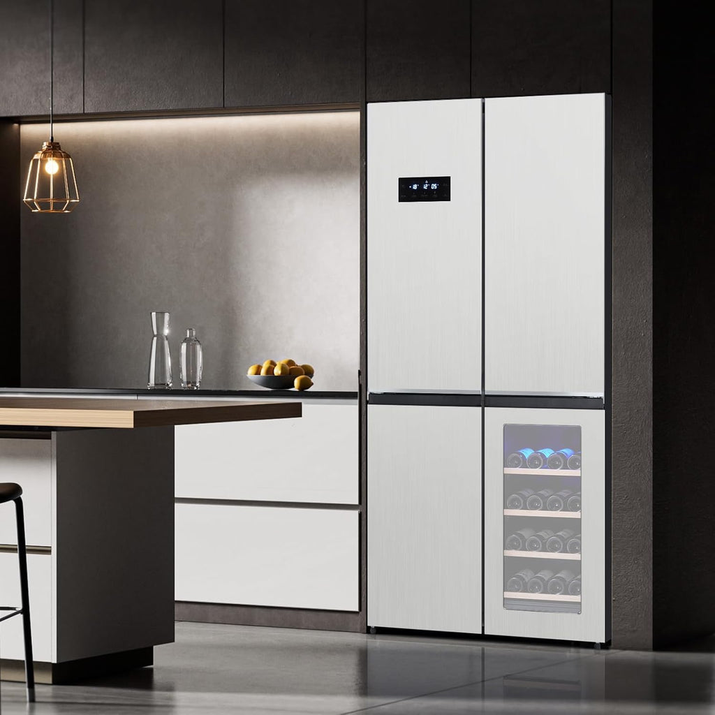 36” Counter Depth French Door Refrigerator | 21 Cu. Ft. 4-Door Stainless Steel Fridge with Wine Cabinet