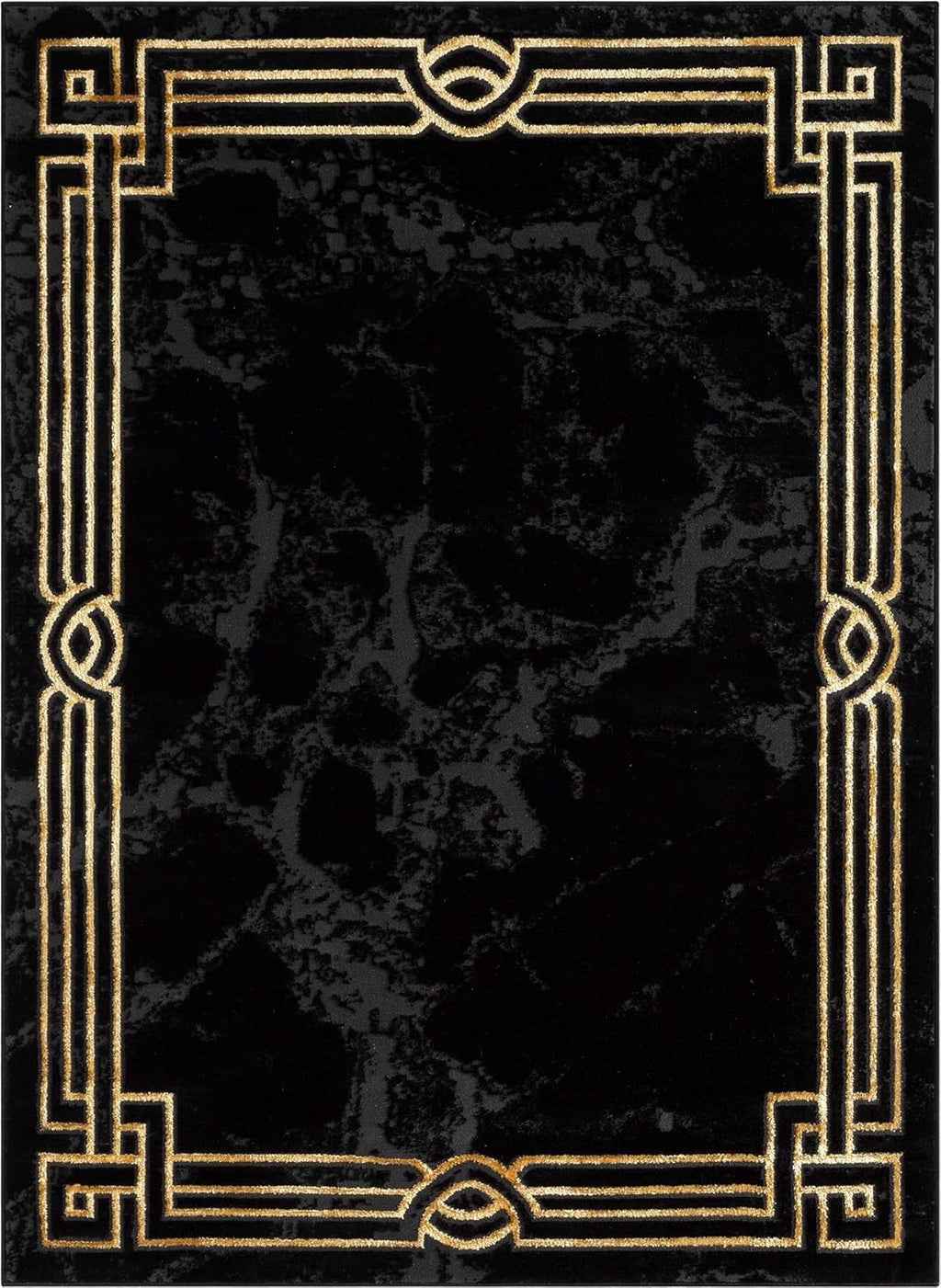Well Woven Lezlee Abstract Marble Border Area Rug | Black & Gold 9'3" x 12'6"