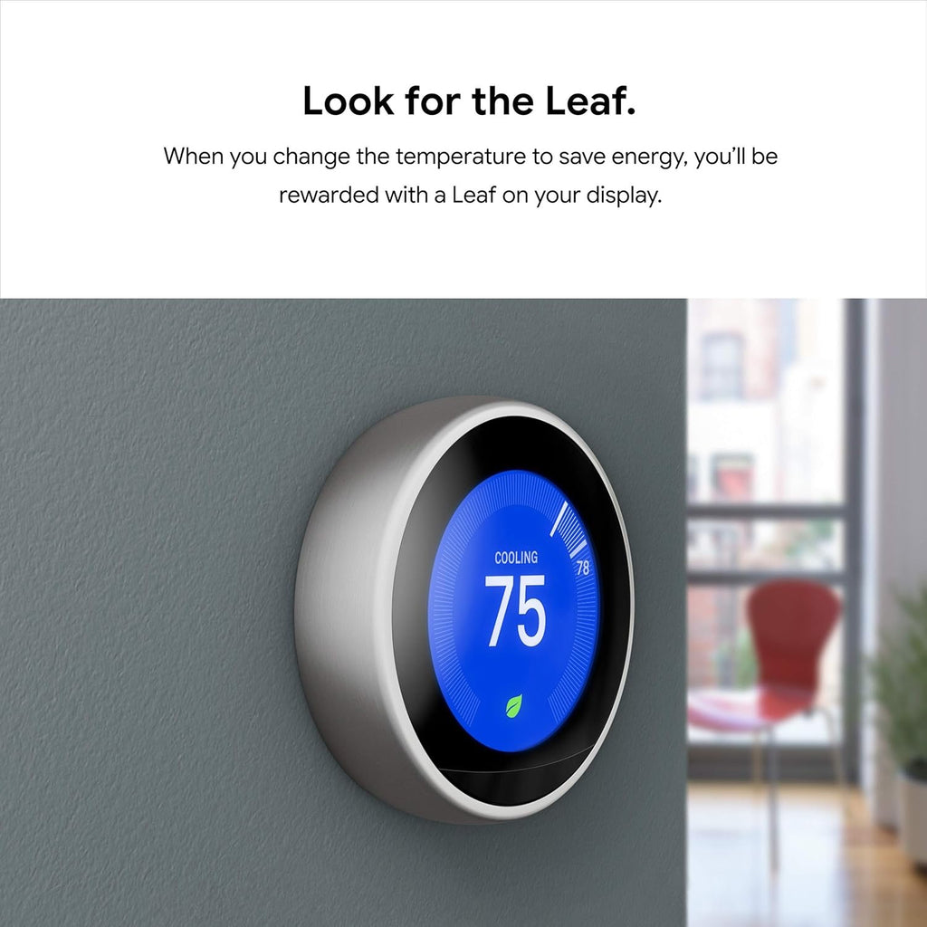 Google Nest Learning Thermostat (3rd Gen) T3016US | Smart Programmable Wi-Fi Thermostat in Black