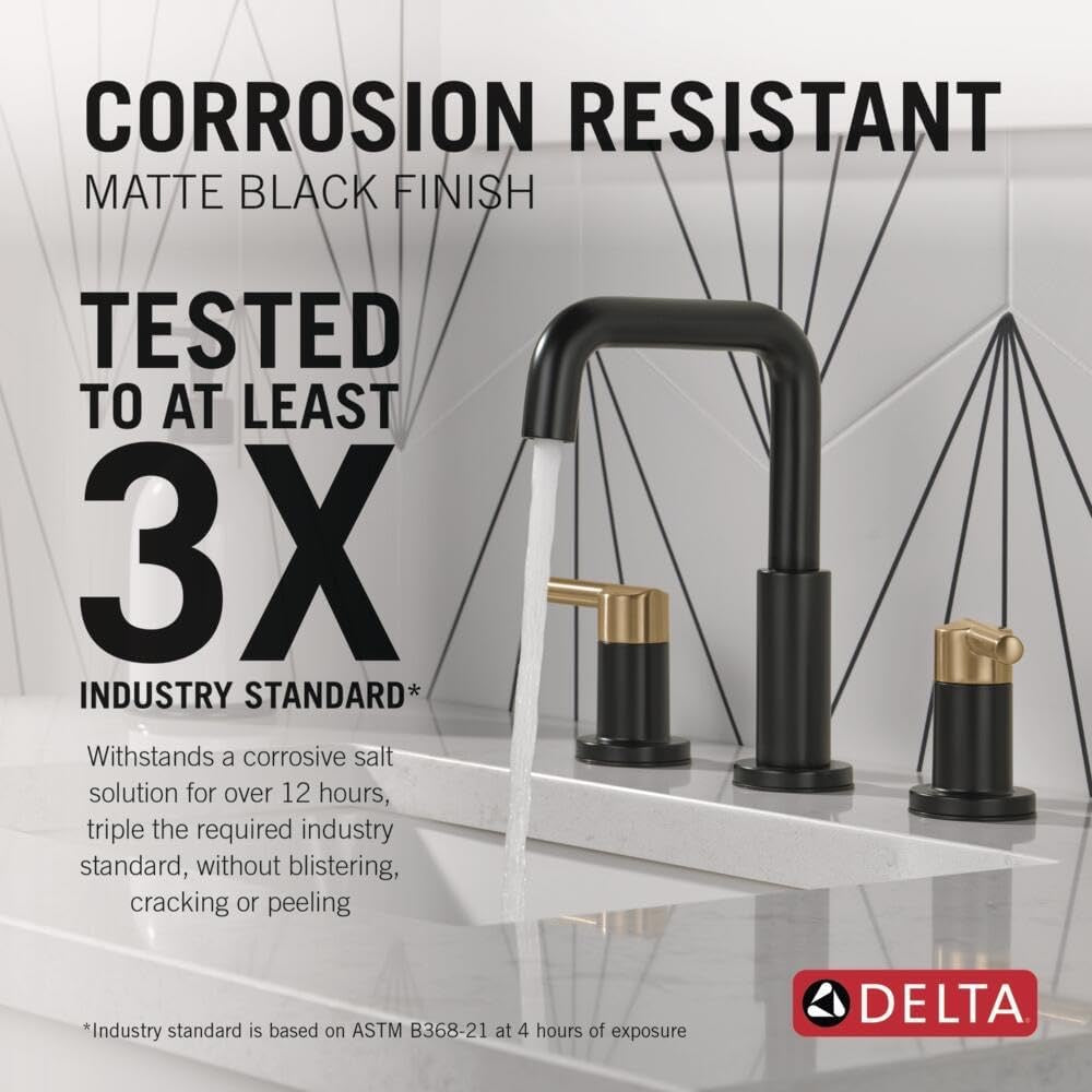 Delta Nicoli 8" Widespread Bathroom Faucet | Matte Black & Champagne Bronze Finish