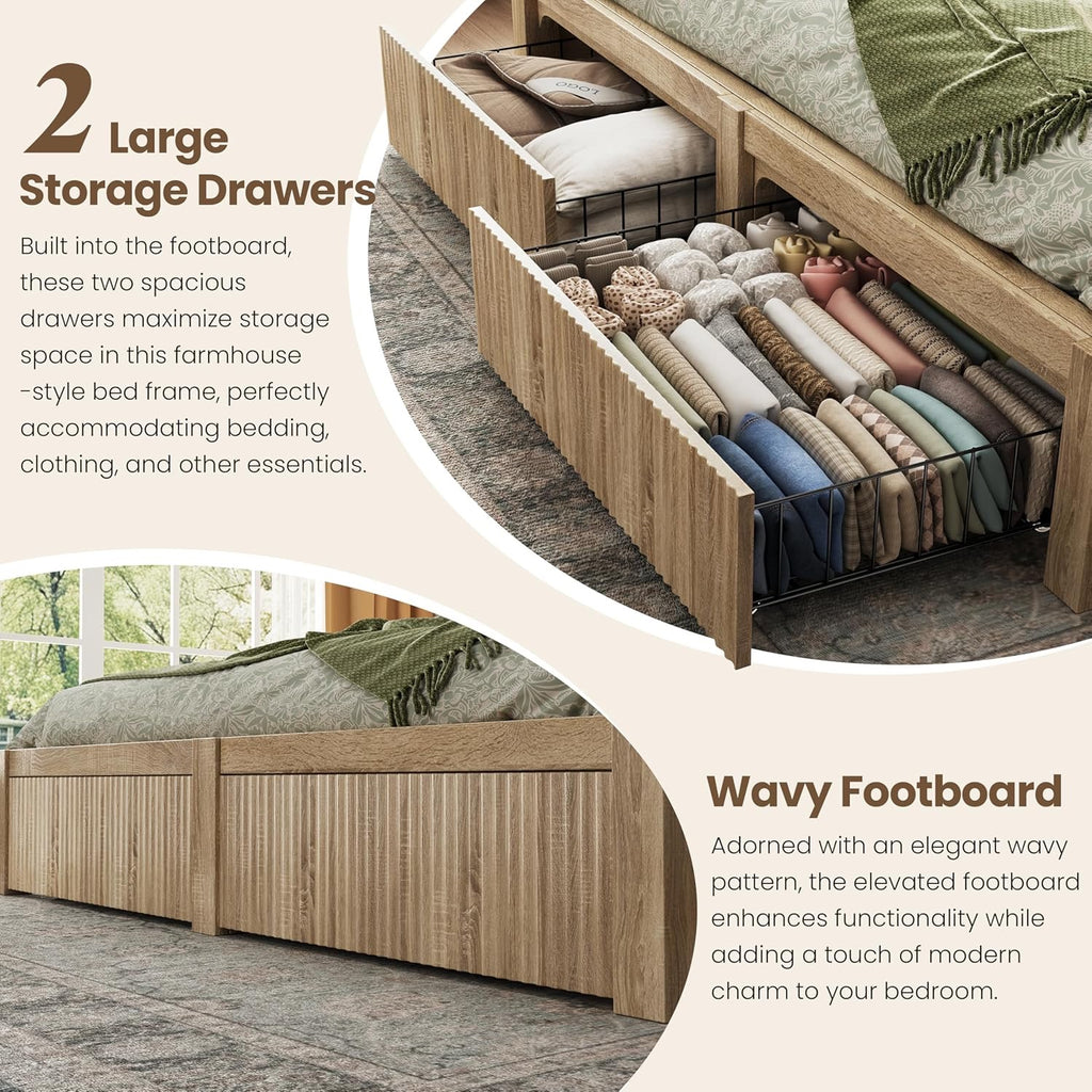 CypBed King Storage Bed Frame | Wood Platform Bed with LED Headboard & Charging Station
