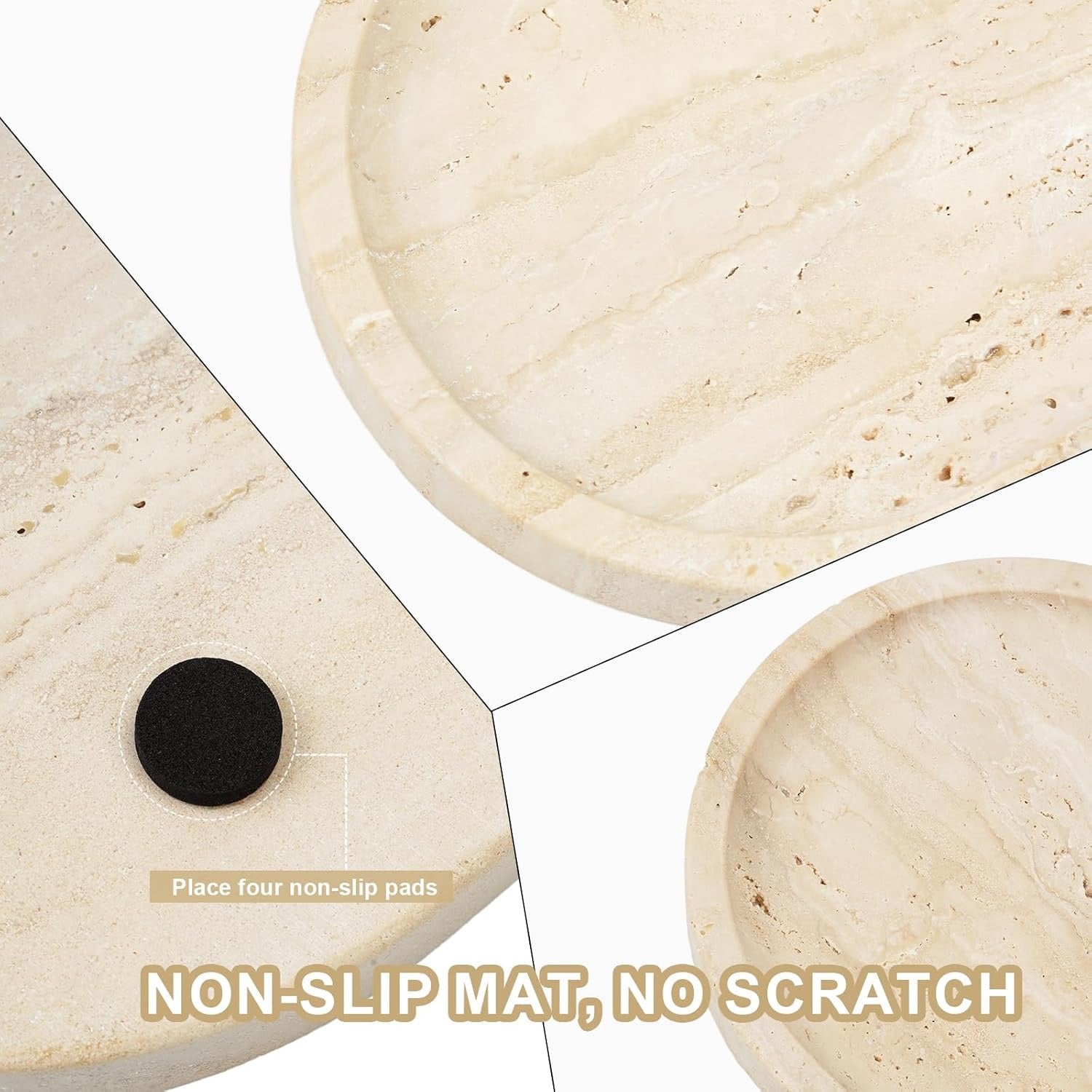 Koville Italian Travertine Tray 12” x 6” | Decorative Vanity Marble Catchall for Perfume, Candles & Jewelry