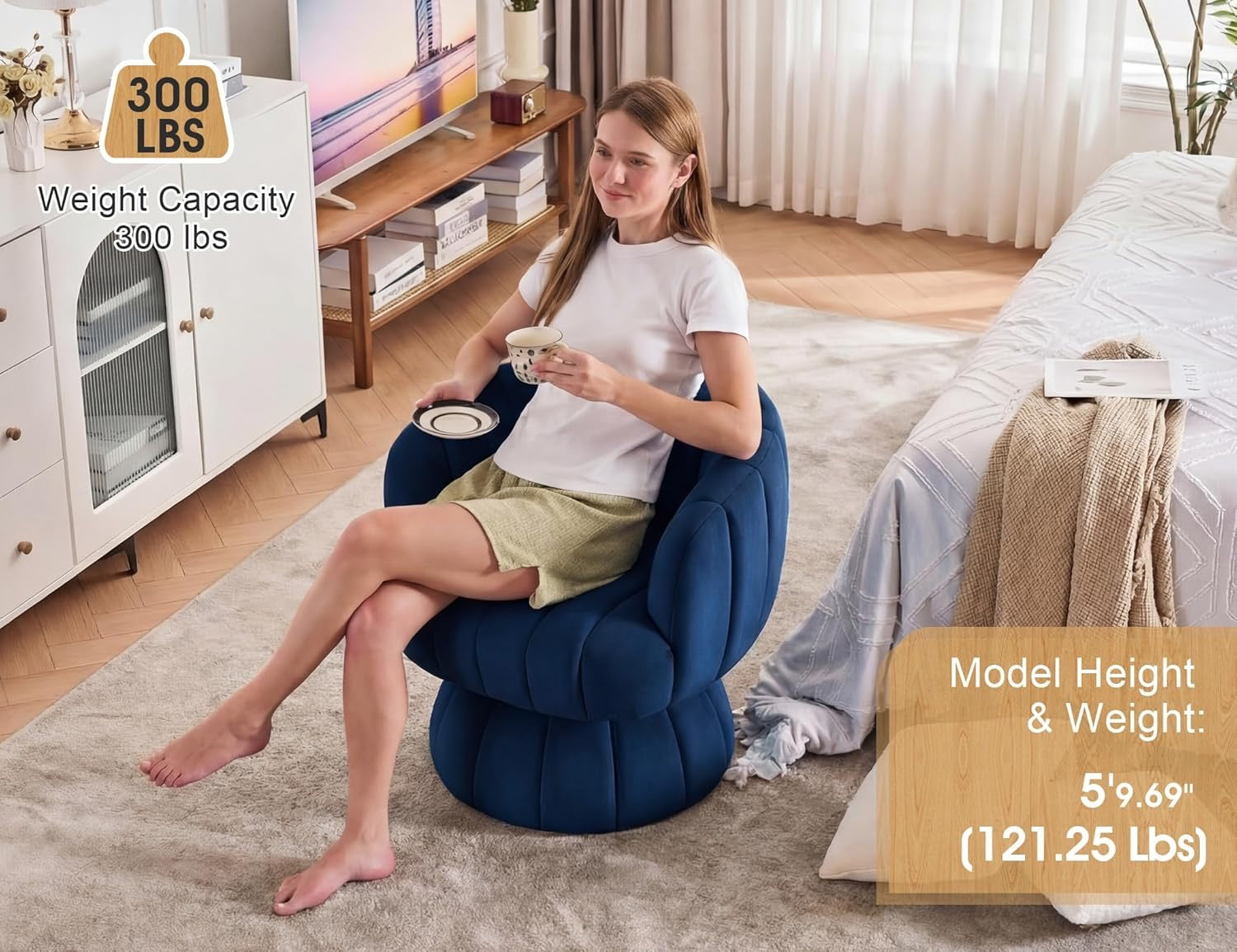Mid Century Modern 360° Barrel Swivel Accent Chair | Burnt Orange Velvet Lounge Armchair