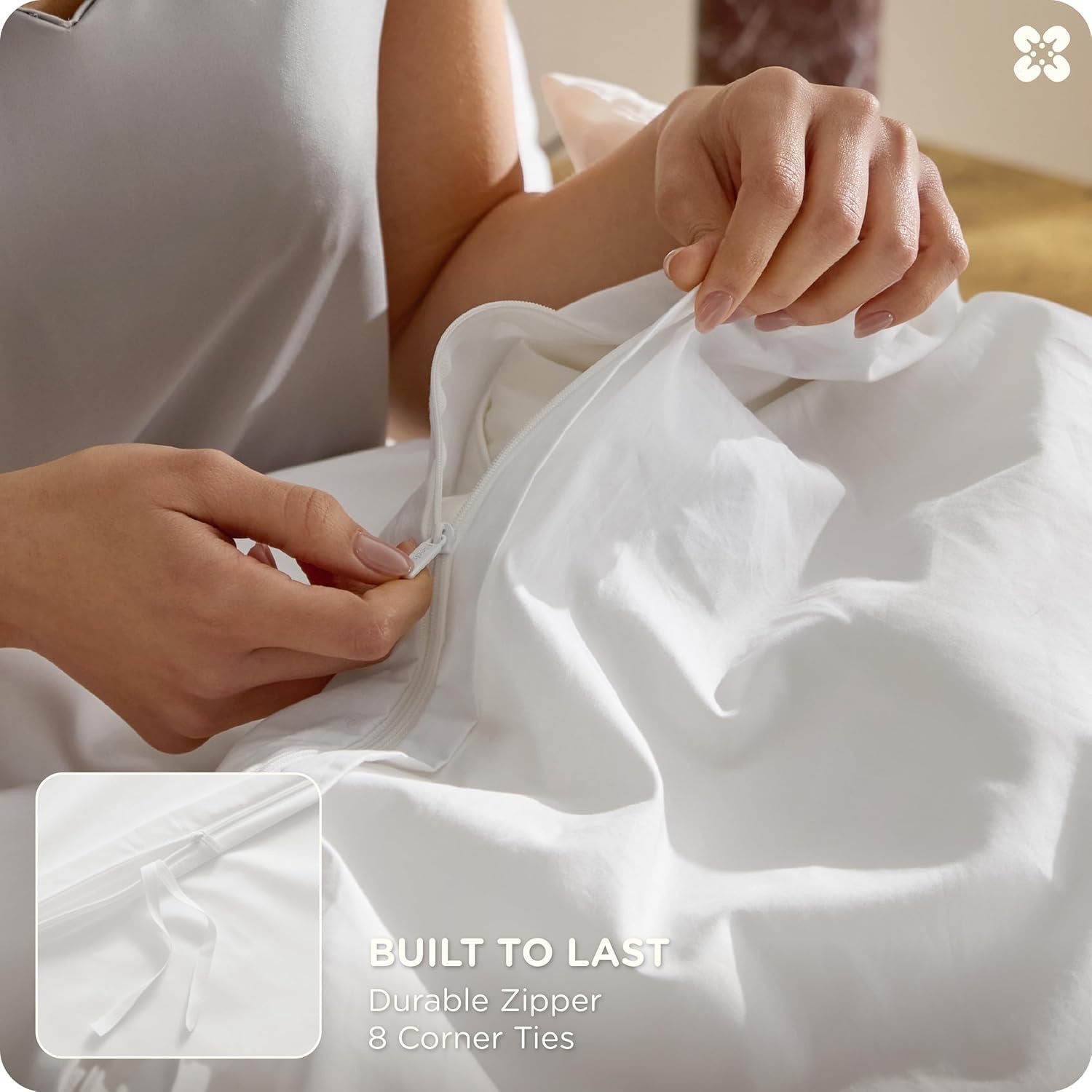 Bedsure Luxury Hotel Cotton Duvet Cover Set | White Frame Embroidery Bedding – Queen