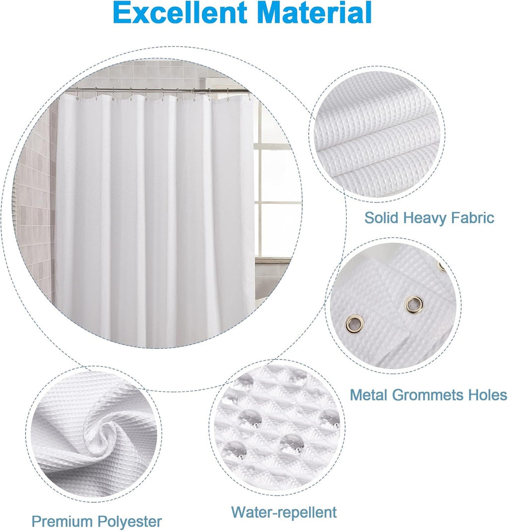 AmazerBath White Waffle Shower Curtain 72x72 | Heavy Duty Hotel Quality Fabric Bathroom Curtain Premium Polyester