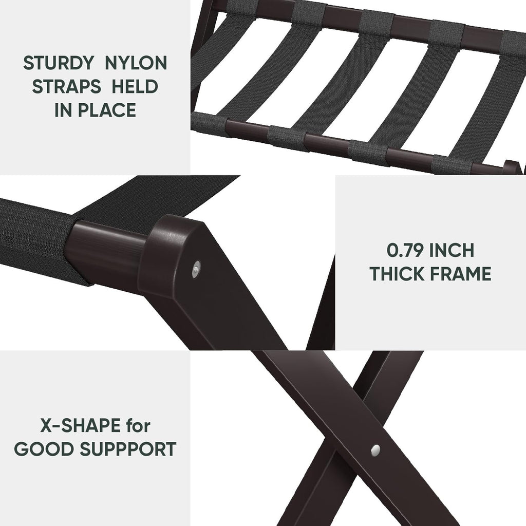 2-Pack Bamboo Folding Luggage Rack with Storage Shelf | Heavy-Duty 131 lb Capacity Suitcase Stand (Hotel-Style Guest Room Essential)