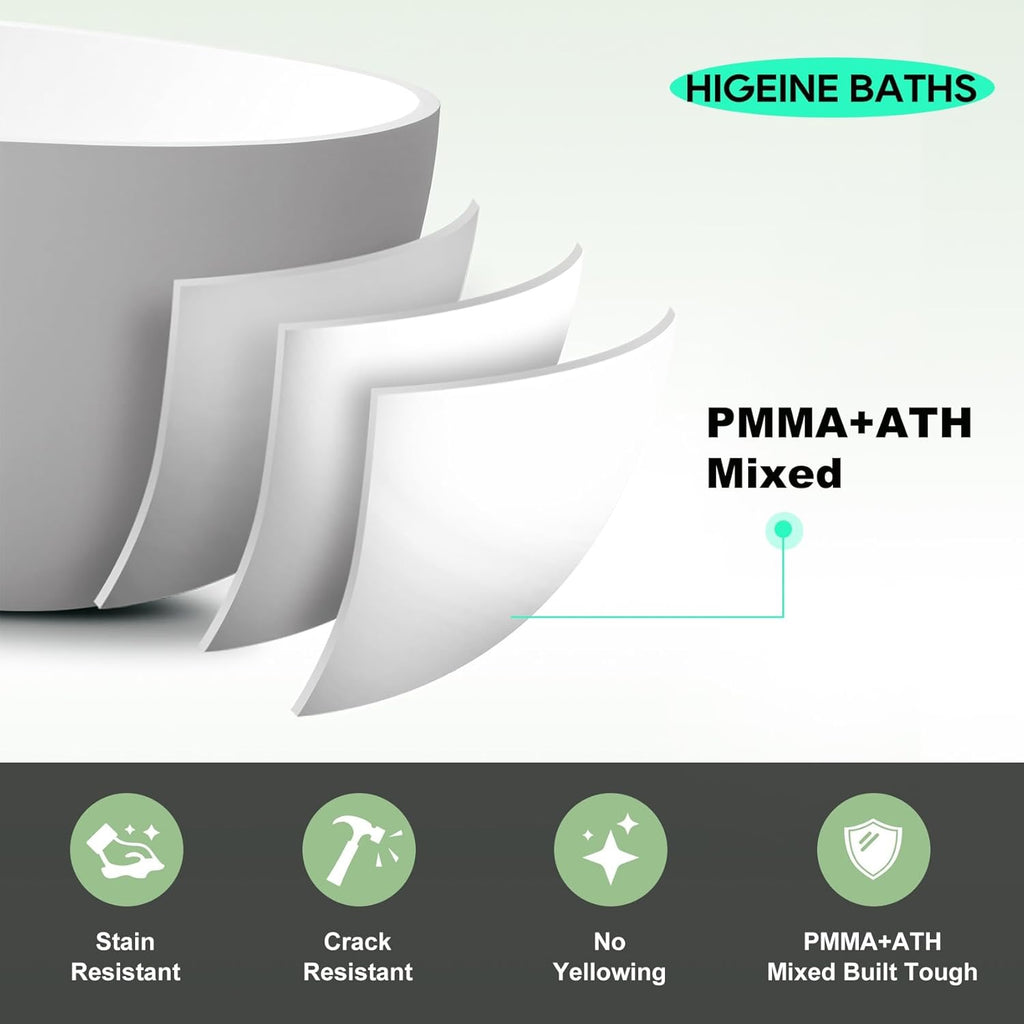 47-Inch Solid Surface Freestanding Bathtub – Matte White Stone Resin Oval Soaking Tub