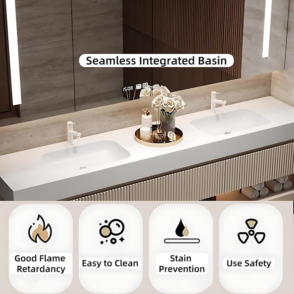 Genpai 88" Modern Floating Bathroom Vanity with Double Sinks | Smart LED Mirror & Defog System | Wall-Mounted Storage