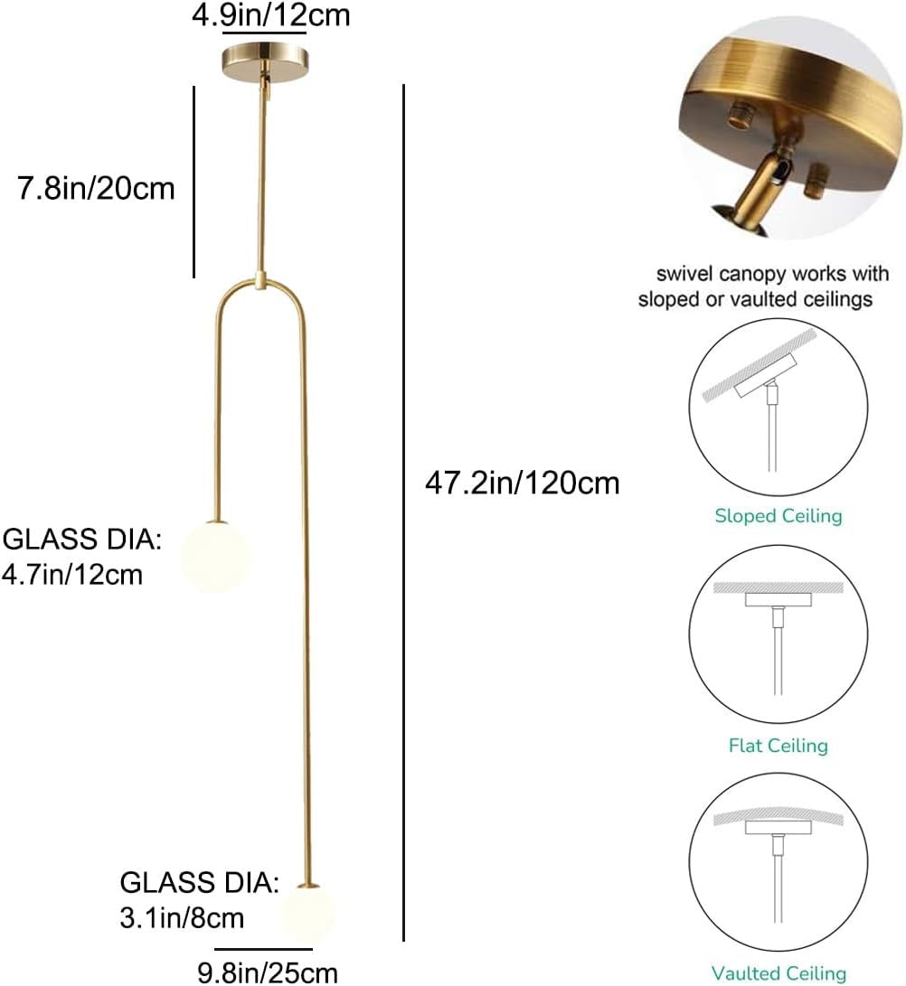 Linear Gold Globe Chandelier – Frosted Glass Pendant Light for Kitchen Island & Dining Room