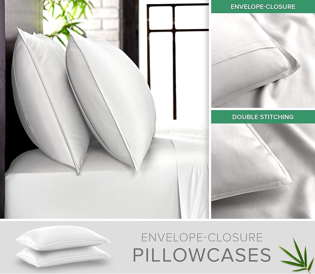 Pure Bamboo King Sheet Set White | 100% Organic Bamboo Viscose Cooling Sheets | Ultra Soft Hotel Luxury Bedding