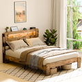 Zevemomo King Wood Bed Frame with Headboard | LED Lighting & Charging Station | Dark Brown Modern Platform Bed