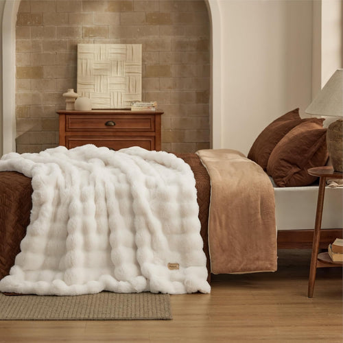Bedsure GentleSoft Faux Fur Throw Blanket | Cream Plush Fleece Cozy Sofa & Bed Throw