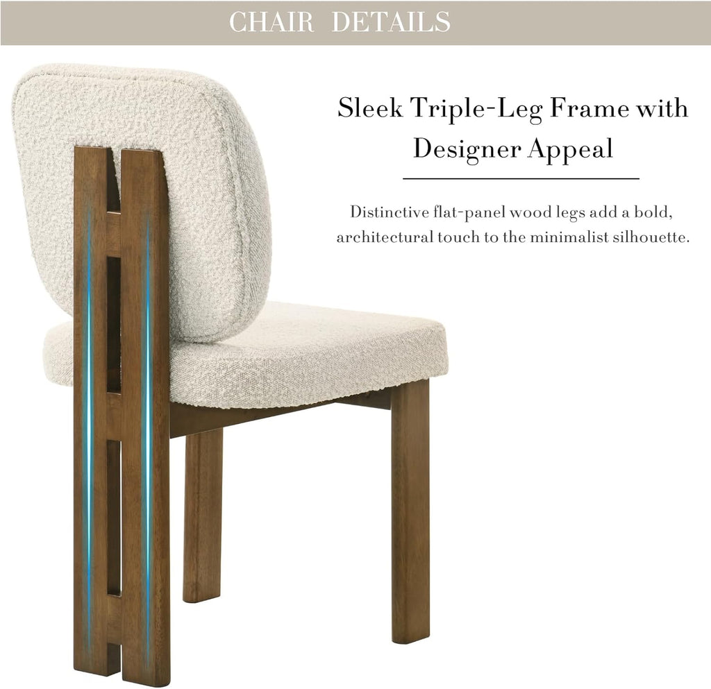 CIMOTA Modern Boucle Dining Chairs Set of 4 | Beige Upholstered Armless Chairs with Curved Back & Walnut Wood Legs