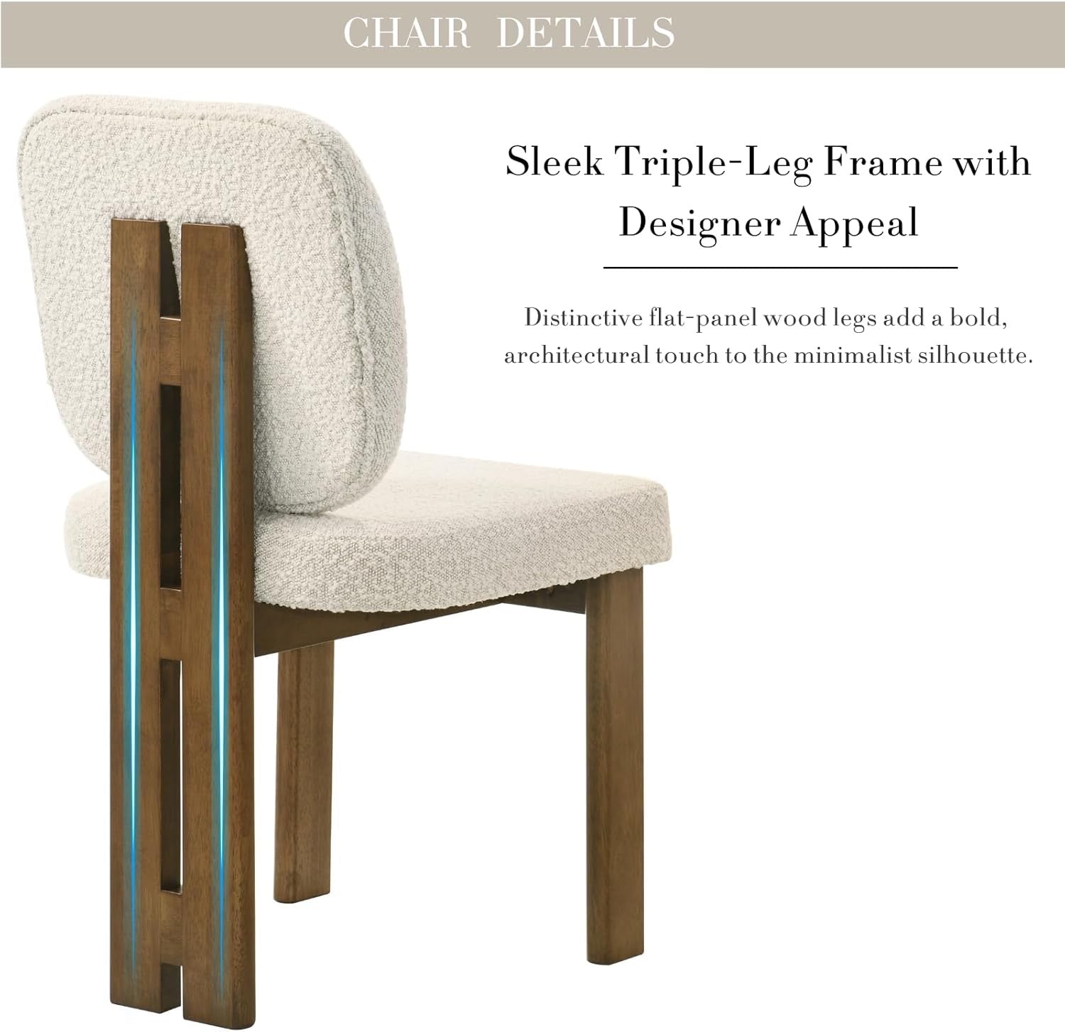 CIMOTA Modern Boucle Dining Chairs Set of 4 | Beige Upholstered Armless Chairs with Curved Back & Walnut Wood Legs