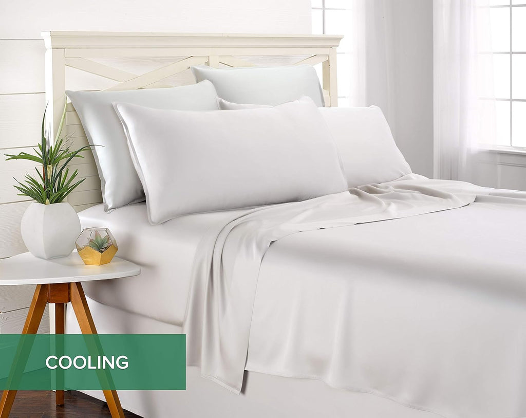 Pure Bamboo King Sheet Set White | 100% Organic Bamboo Viscose Cooling Sheets | Ultra Soft Hotel Luxury Bedding