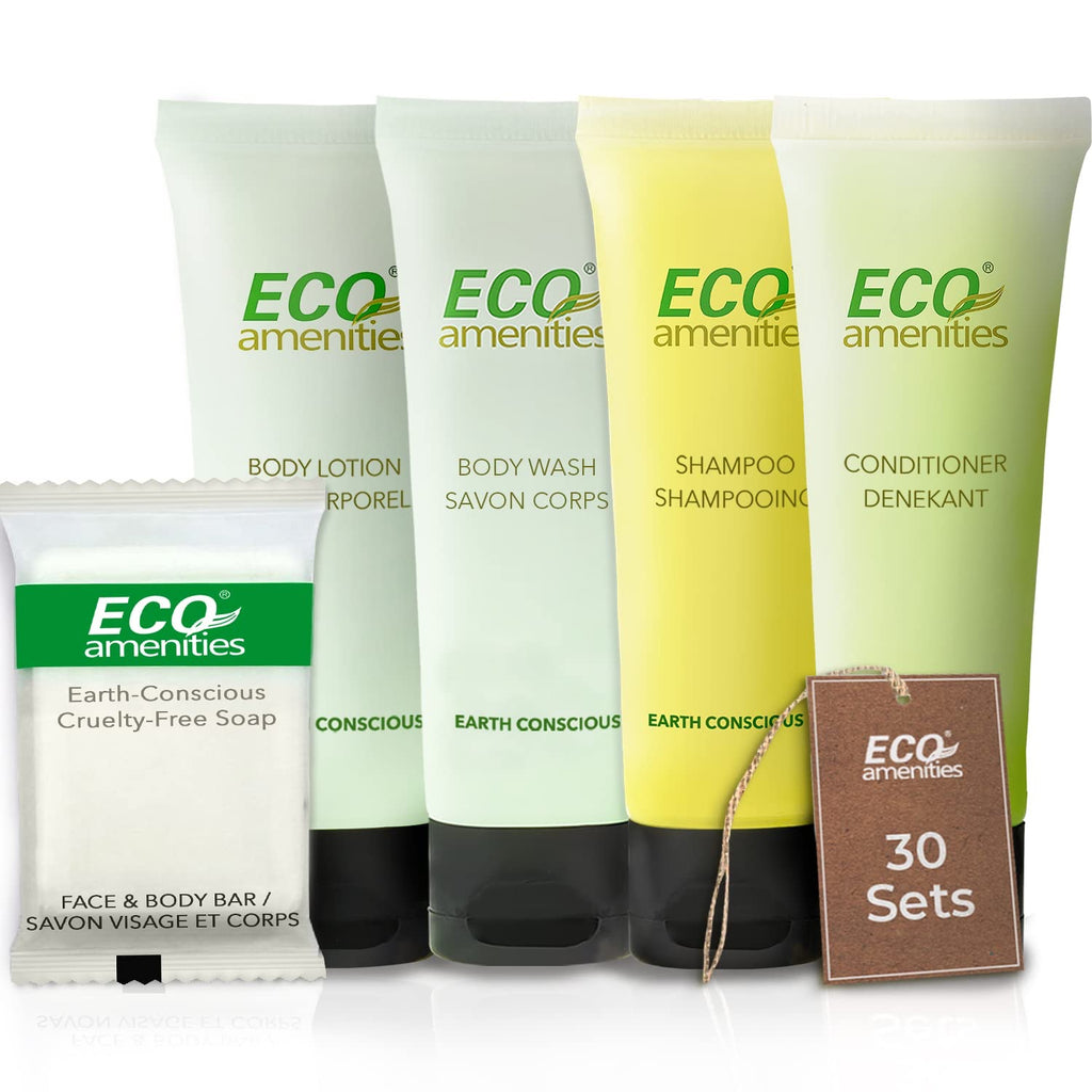 ECO Amenities Travel Toiletry Kit (150-Piece) | Hotel-Style Shampoo, Conditioner, Body Wash & Soap Set