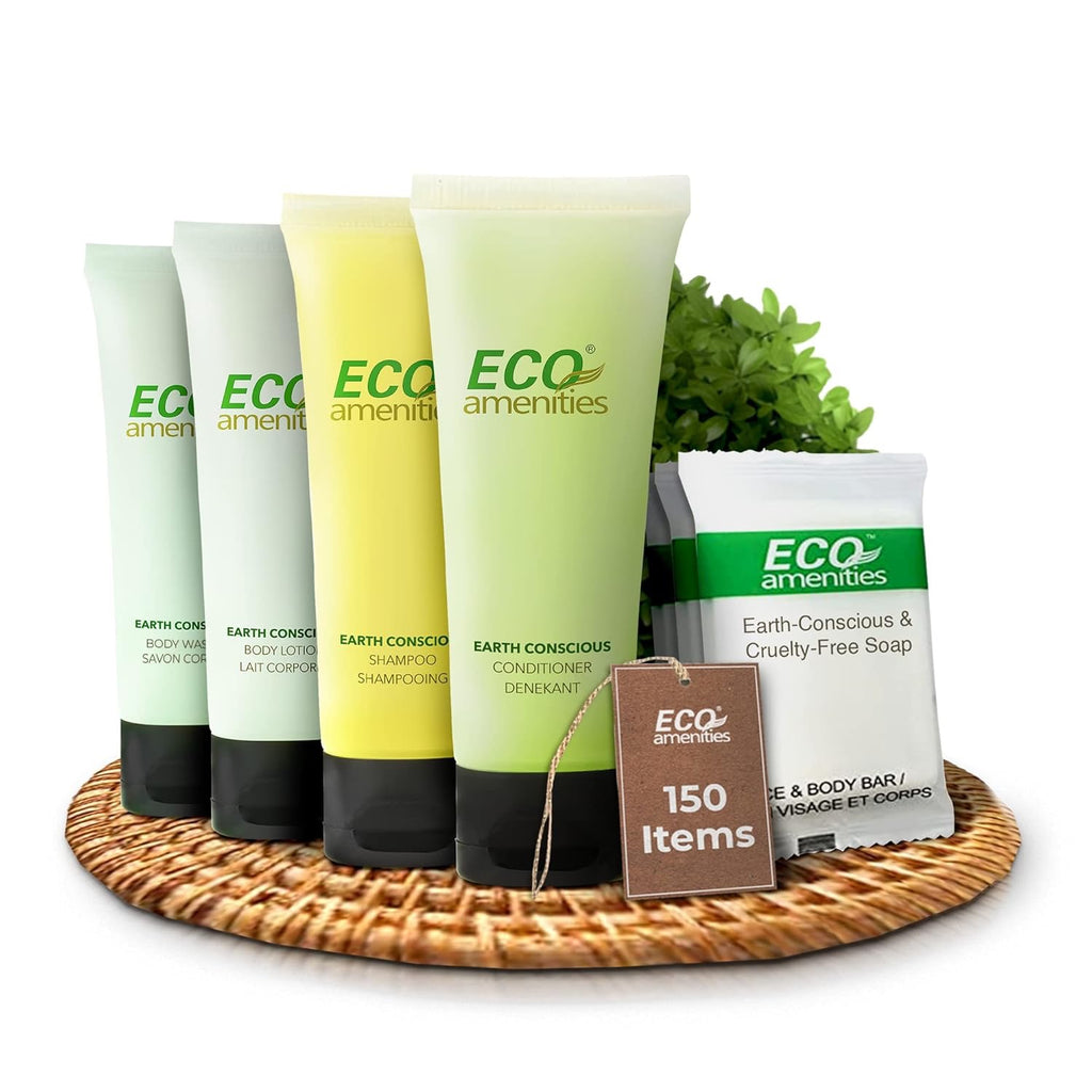 ECO Amenities Travel Toiletry Kit (150-Piece) | Hotel-Style Shampoo, Conditioner, Body Wash & Soap Set
