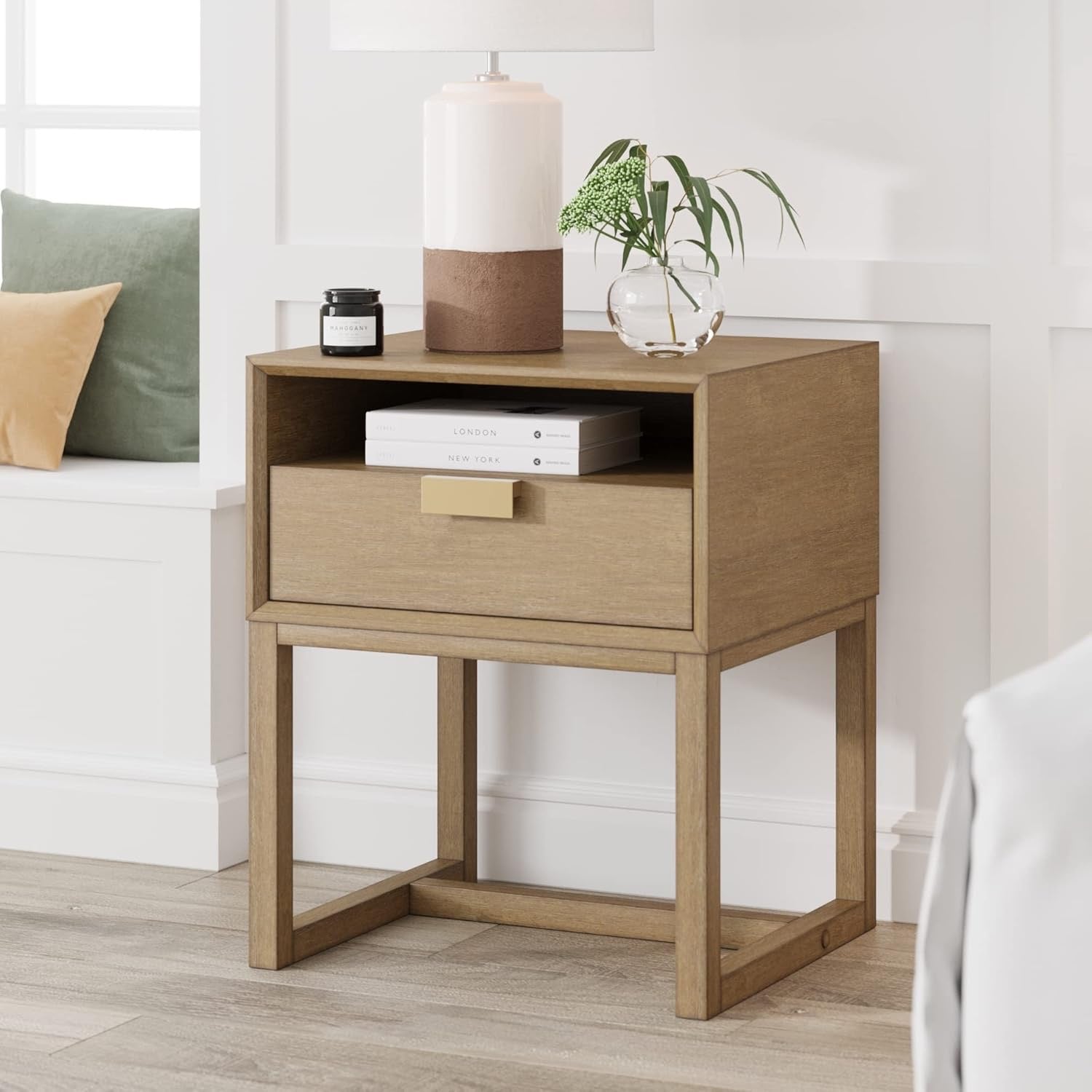 Nathan James Luke Modern Nightstand | Light Brown Wood Side Table with Storage Drawer